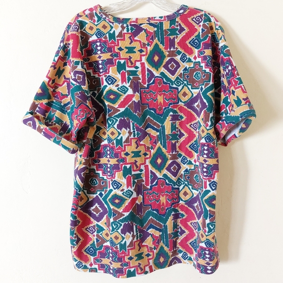 Vtg 90s Huntington Ridge Colorful Red Yellow Abstract Print Short Sleeve Shirt - Picture 4 of 11